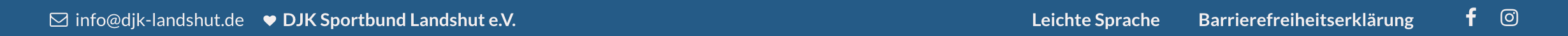 Bild des Headers mit der Email-Adresse der Website sowie Barrierefreiheitserklärung, Leichte Sprache Unterseite und den Socials der Website